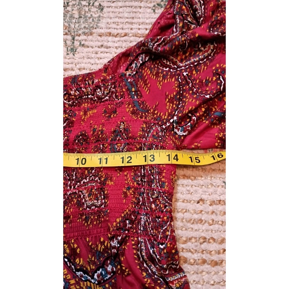 Fat Face Paisley Jersey Dress Cherry Red Size 4 NWT Smocked Pockets Boho Casual - Picture 10 of 13